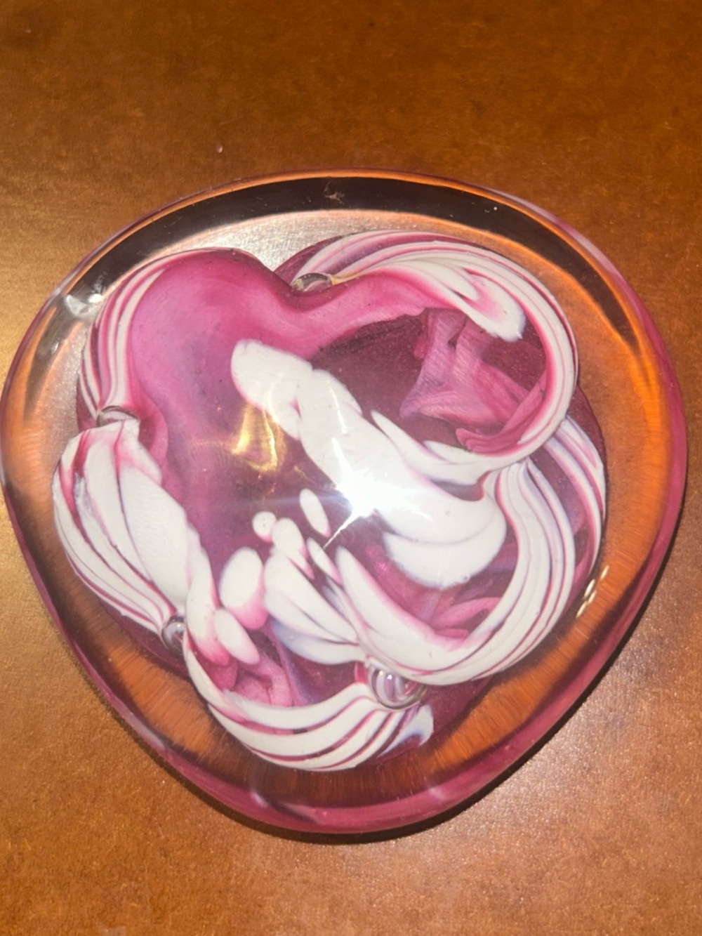 Vintage Gozo Malta Art Glass Pebble Paperweight Pink Swirl Heart Romantic Office